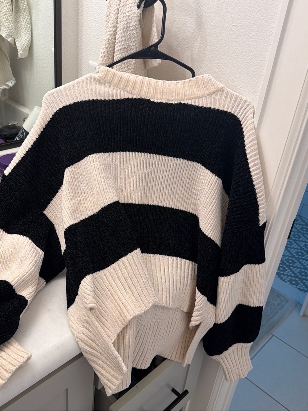 Altar'd State Black & Cream Striped Crewneck Sweater